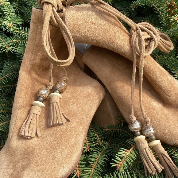 Brian Atwood B-Bali Suede Leather Peep Toe Ankle Tie Bootie - Picture 1 of 9